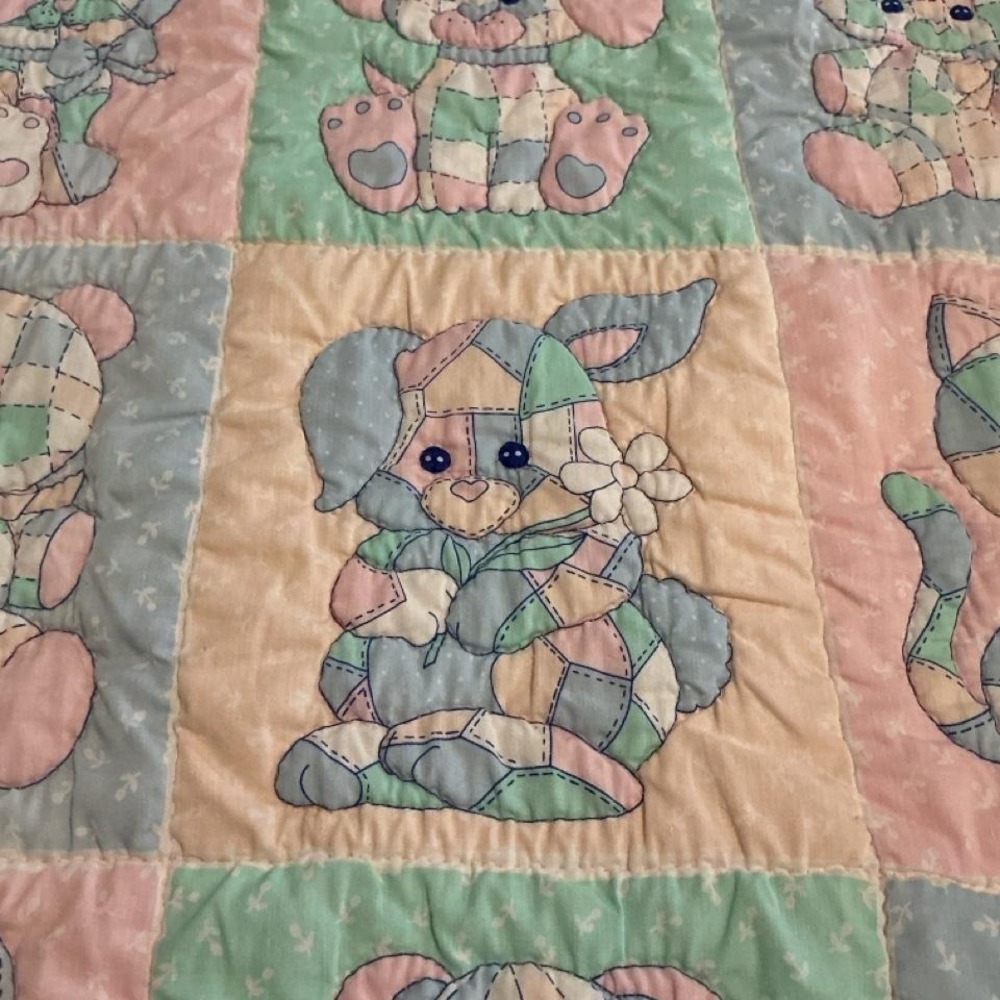 Unbranded Quilted Baby Blanket Kids OS Multicolor Excellent Vintage Animals Lace - Picture 6 of 7